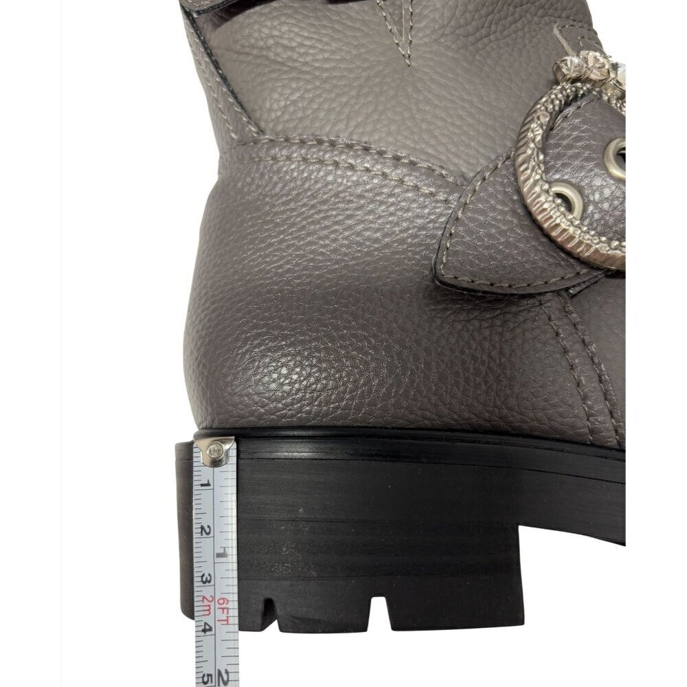 KARL LAGERFELD / Marceau / Grey / Leather Lug-Sole / Combat Boot / With Crystal - Picture 6 of 8